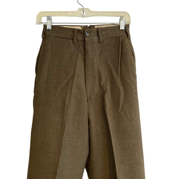 Vintage US Army 50s Olive Drab Green Button Fly High Waist Wide Leg Pants 25x27 - Picture 5 of 16
